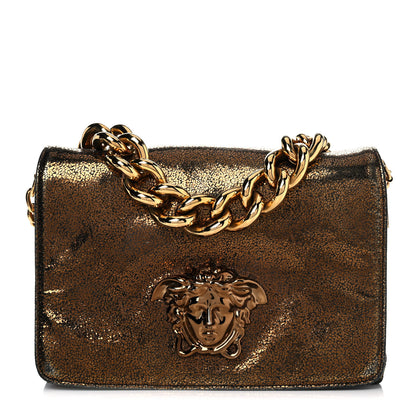 Versace Metallic Suede Palazzo Sultan Shoulder Bag Black Gold 1 of 17