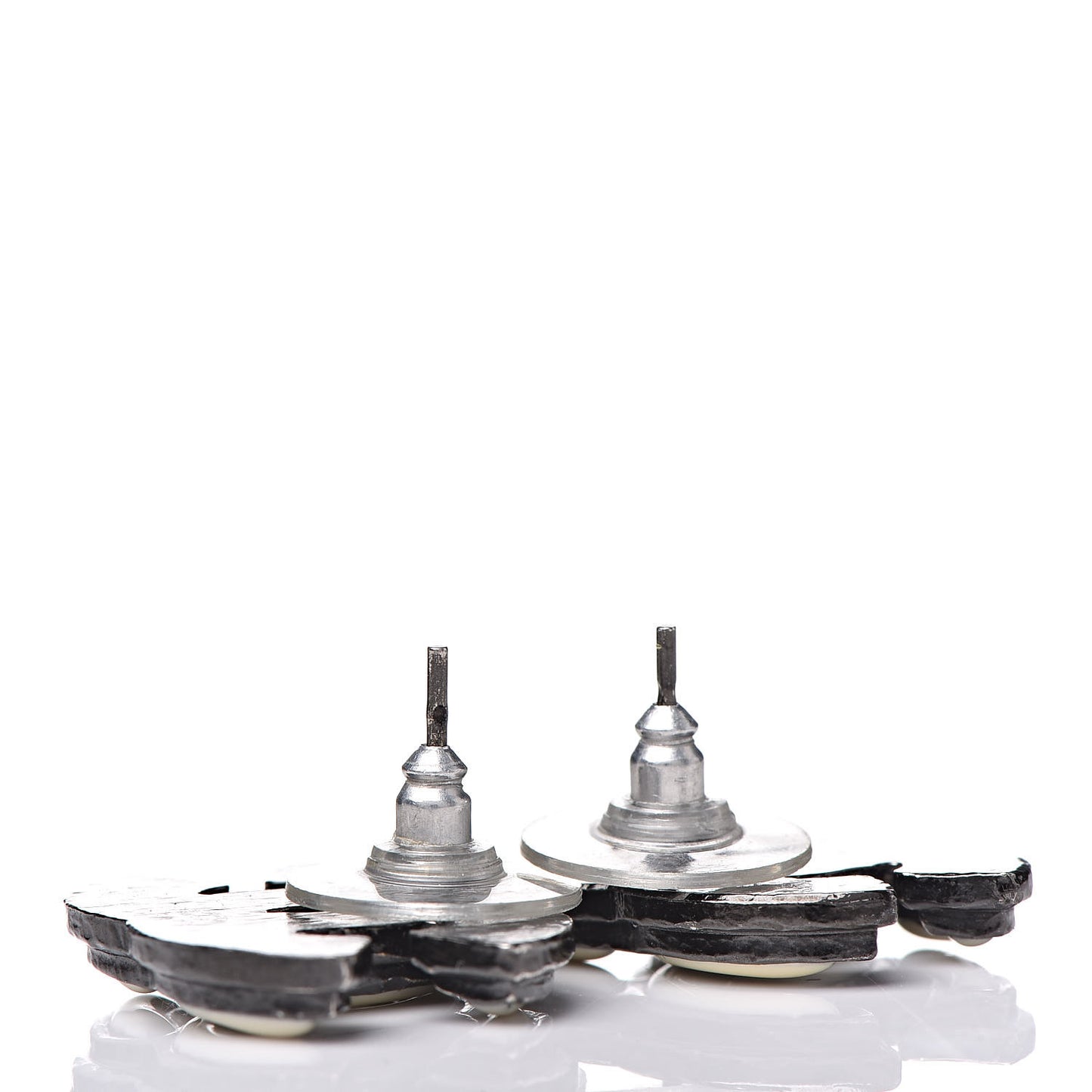 Ruthenium Enamel CC Earrings White Black