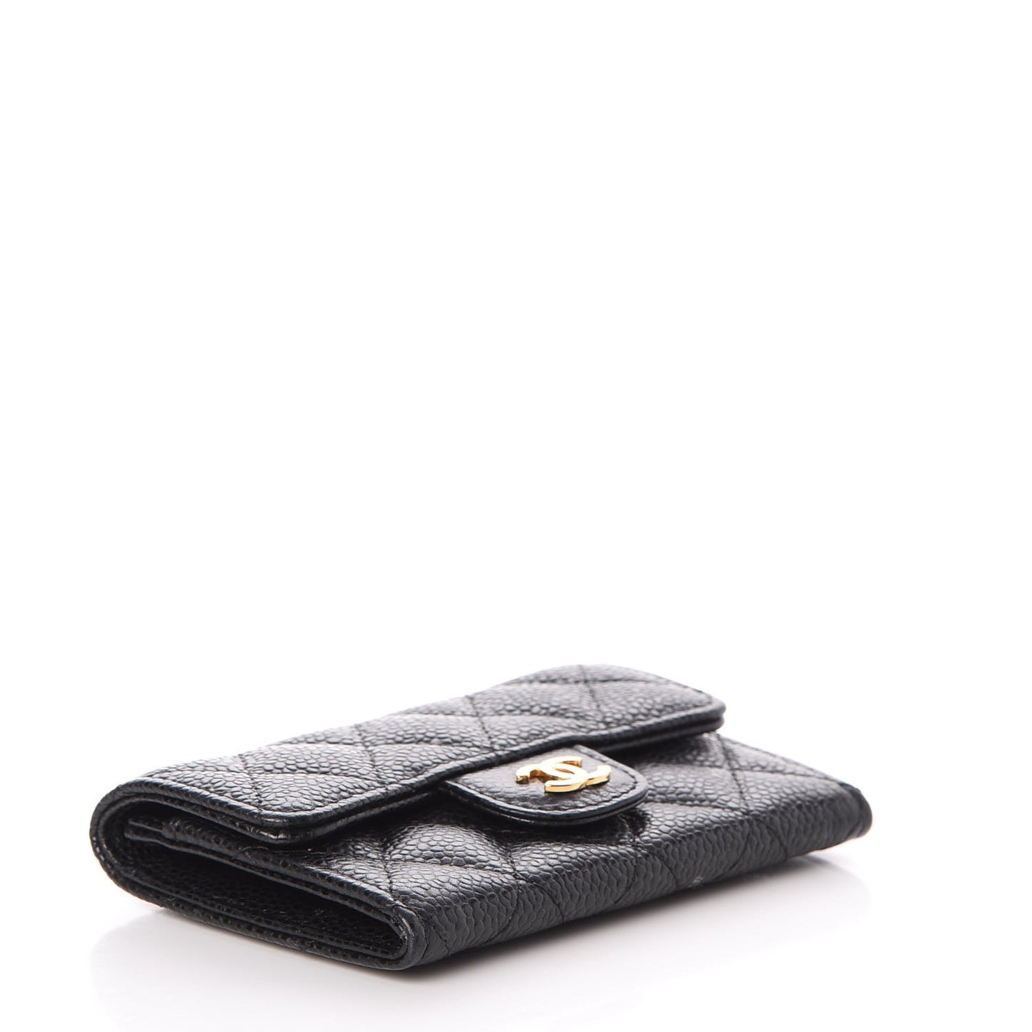 Caviar Quilted Flap Card Holder Black