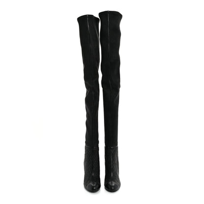 Chanel Calfskin Embossed Cap Toe CC Over The Knee Boots  40 Black 3 of 10