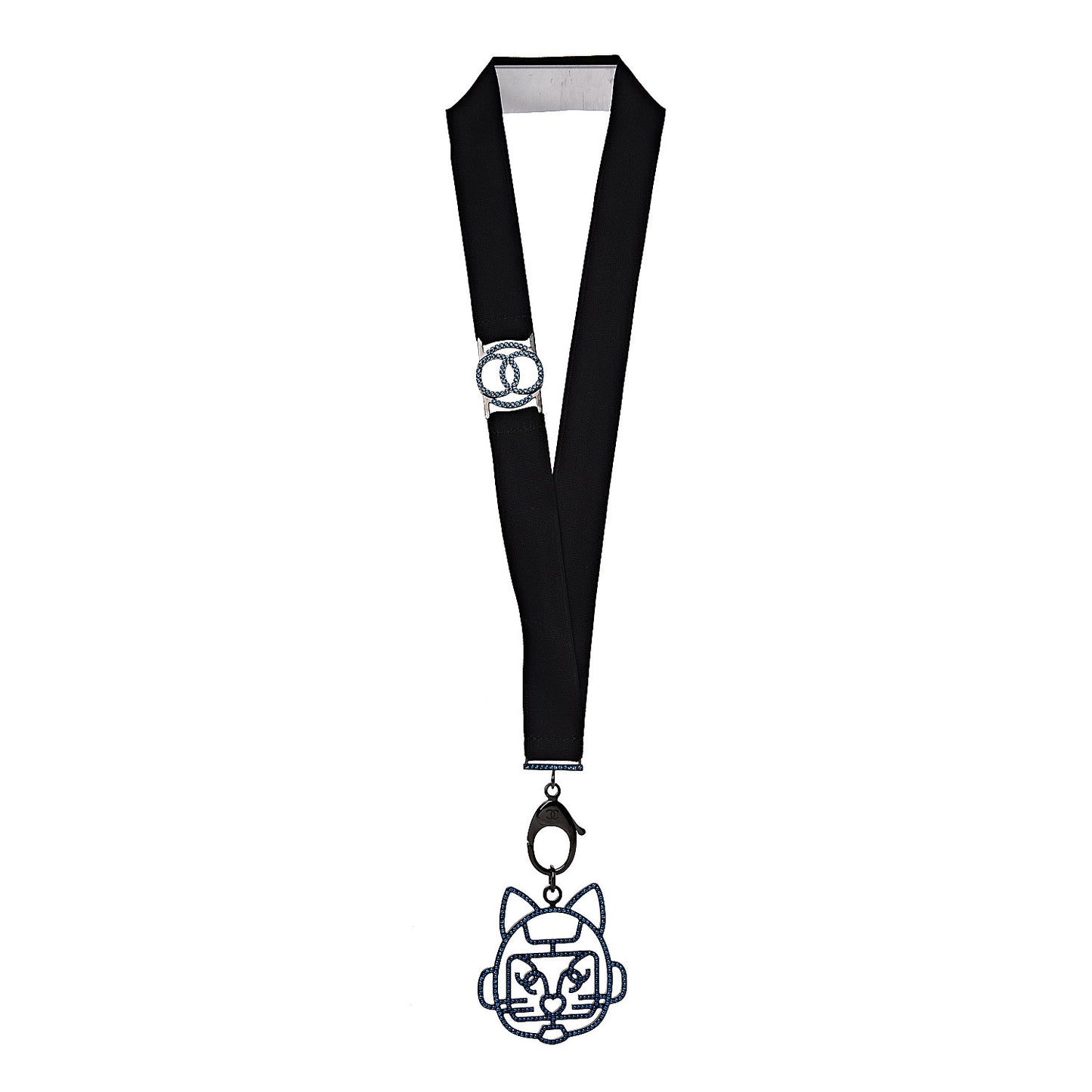 Crystal CC Emoji Robot Cat Lanyard Necklace Black Blue