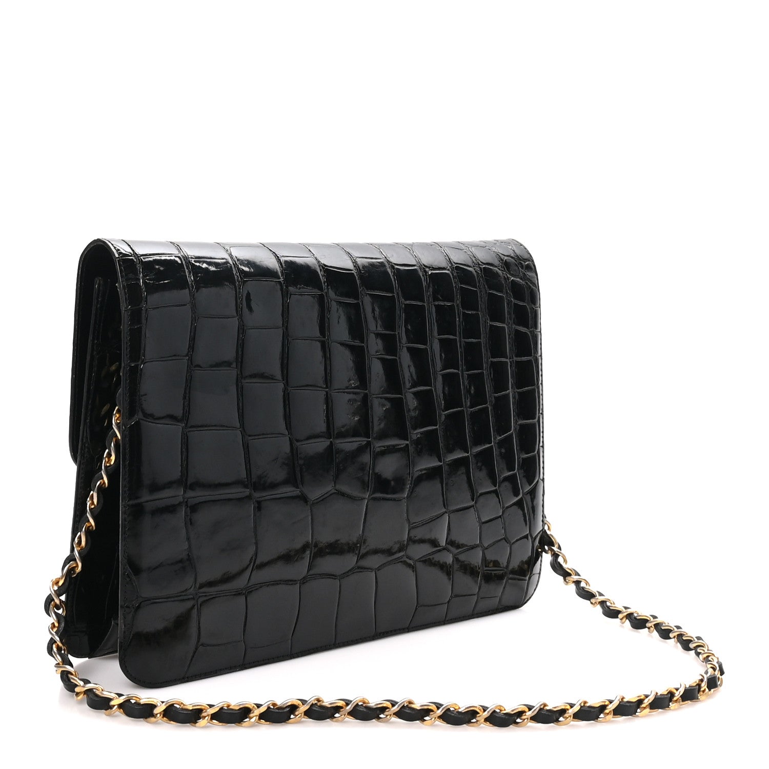 Chanel Shiny Crocodile Medium Single Flap Black 2 of 10