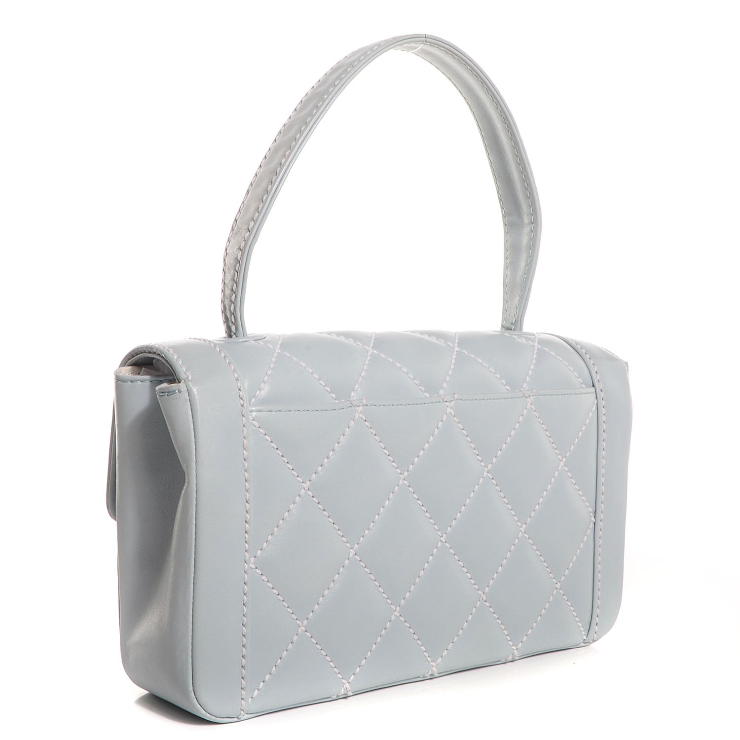 Chanel Leather Quilted Medium Wild Stitch Flap Light Blue 3 of 8