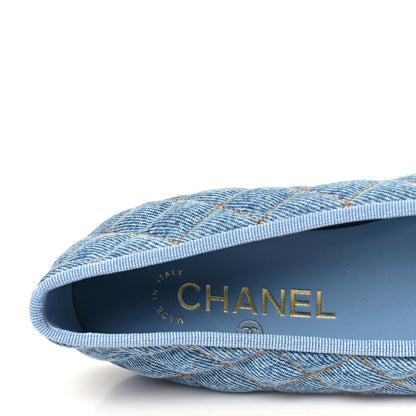 Chanel Denim Quilted CC Cap Toe Ballerina Flats 36.5 Light Blue 8 of 10
