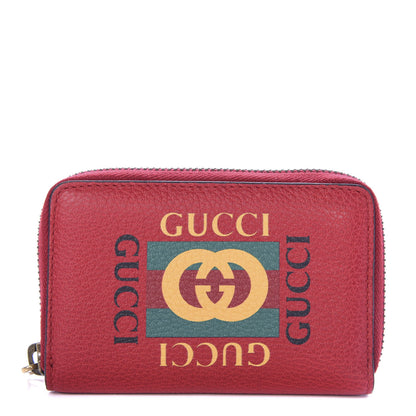 Gucci Grained Calfskin Logo Zip Around Card Case Hibiscus Red 1 of 7