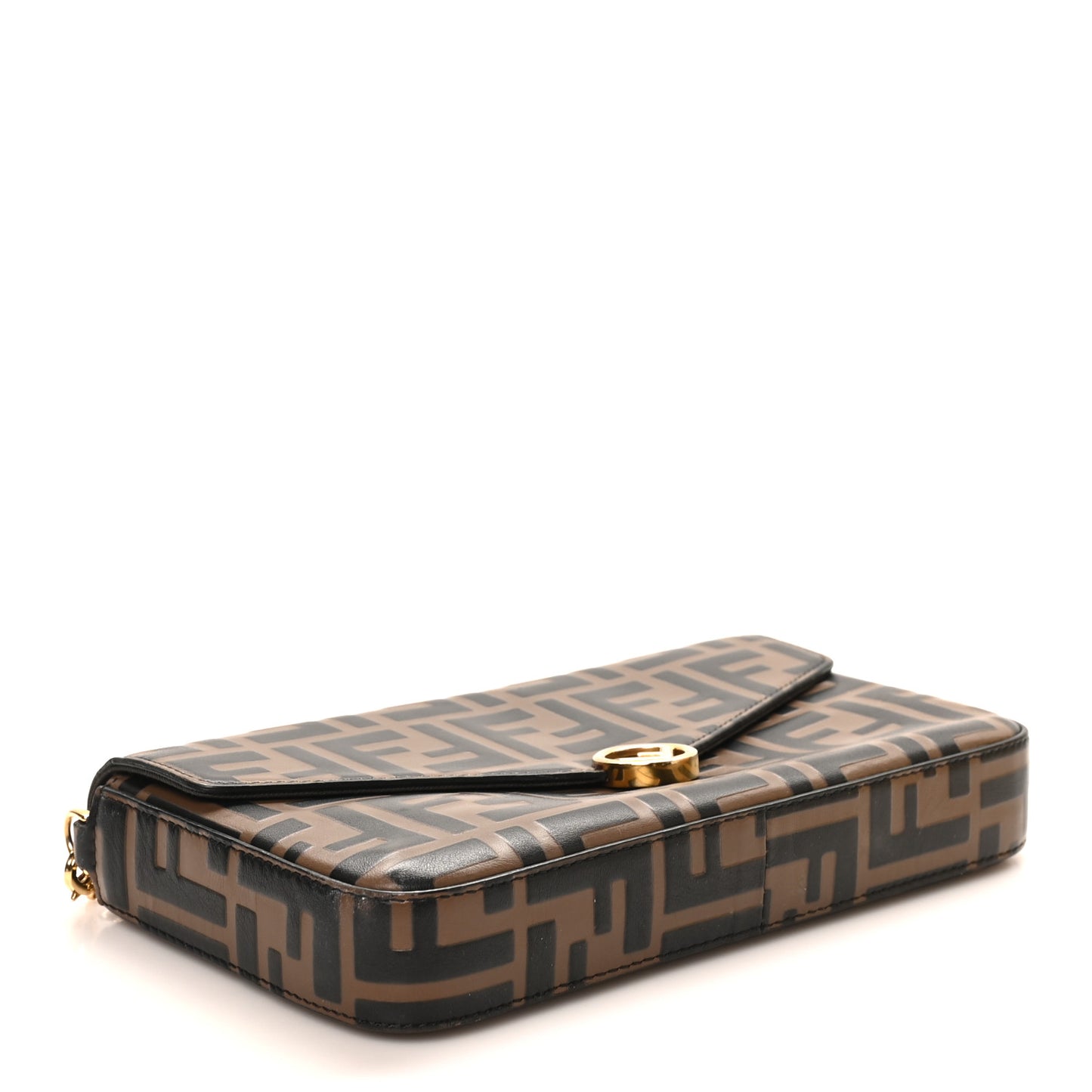 Vitello Soft F is Fendi Bi-Color FF 1974 Embossed Envelope Wallet On Chain with Pouches Maya Black