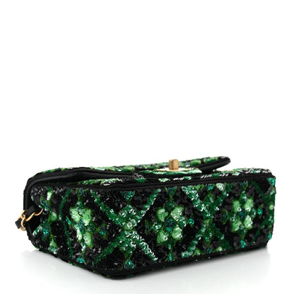 Chanel Sequin Mosaic Mini Rectangular Flap Green Black 4 of 11