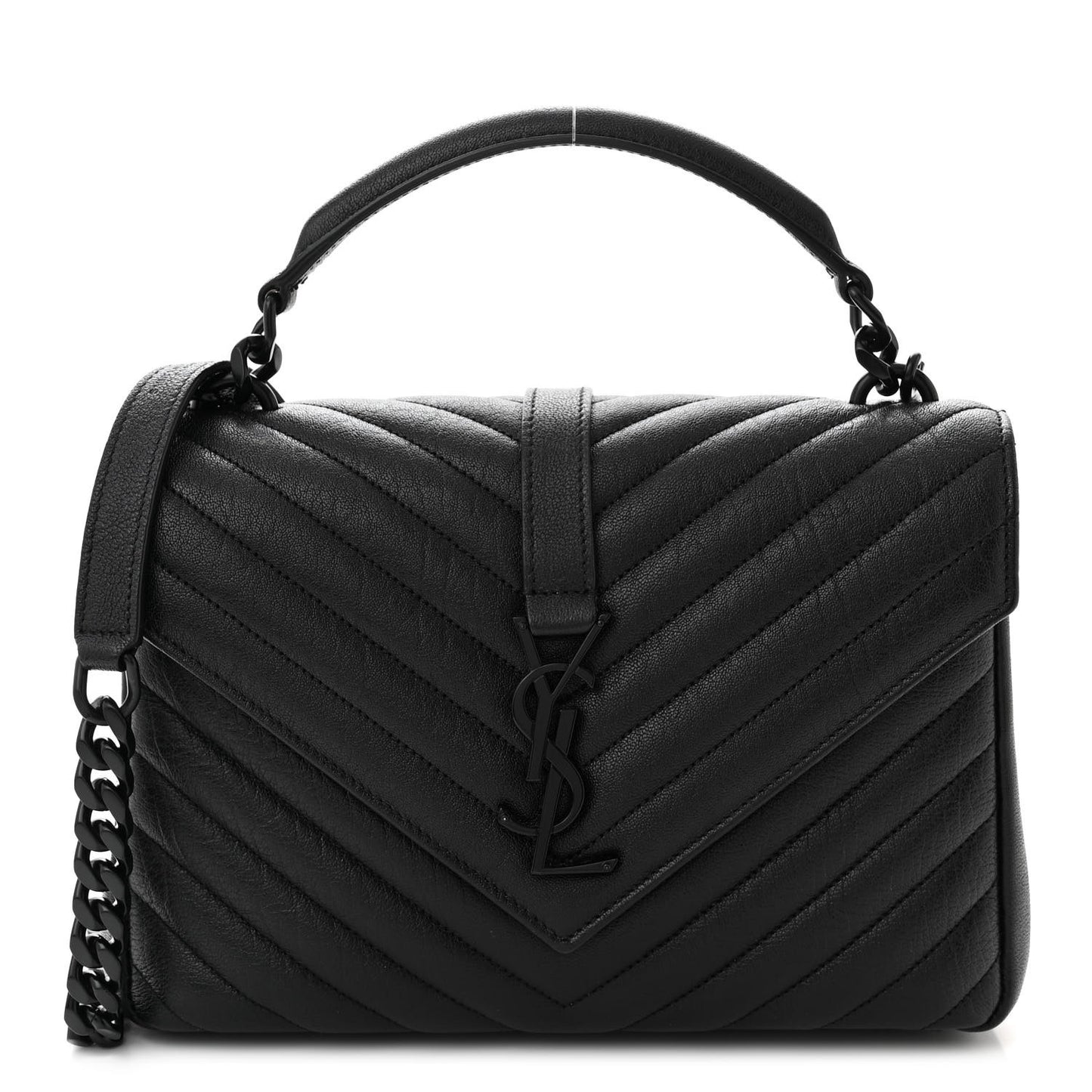 Sheepskin Matelasse Chevron Monogram Monochrome Medium College Bag Black