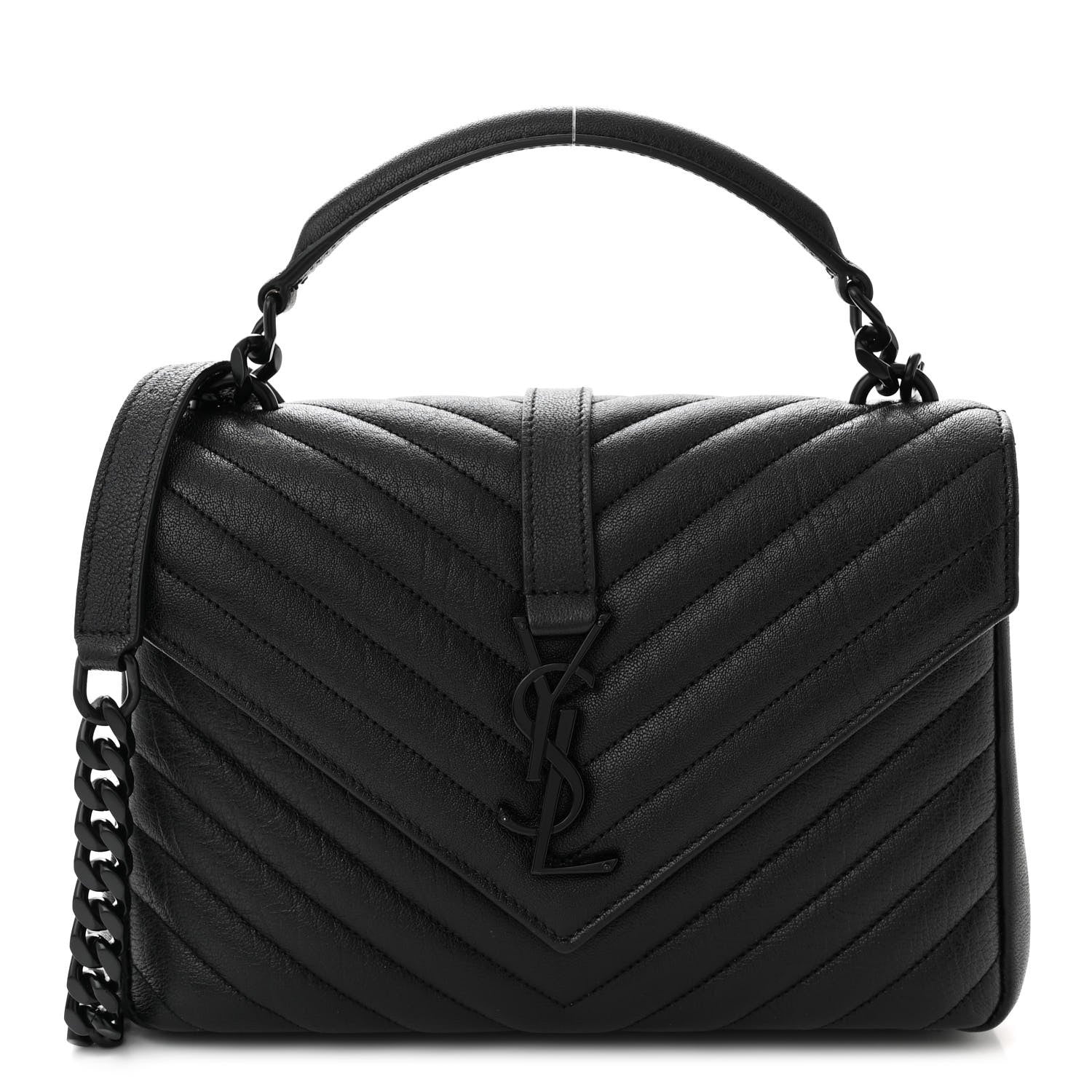 Saint Laurent Sheepskin Matelasse Chevron Monogram Monochrome Medium College Bag Black 1 of 11