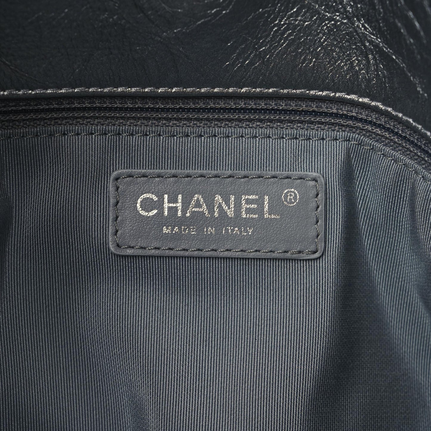 Metallic Crackled Calfskin Quilted Hobo Silver