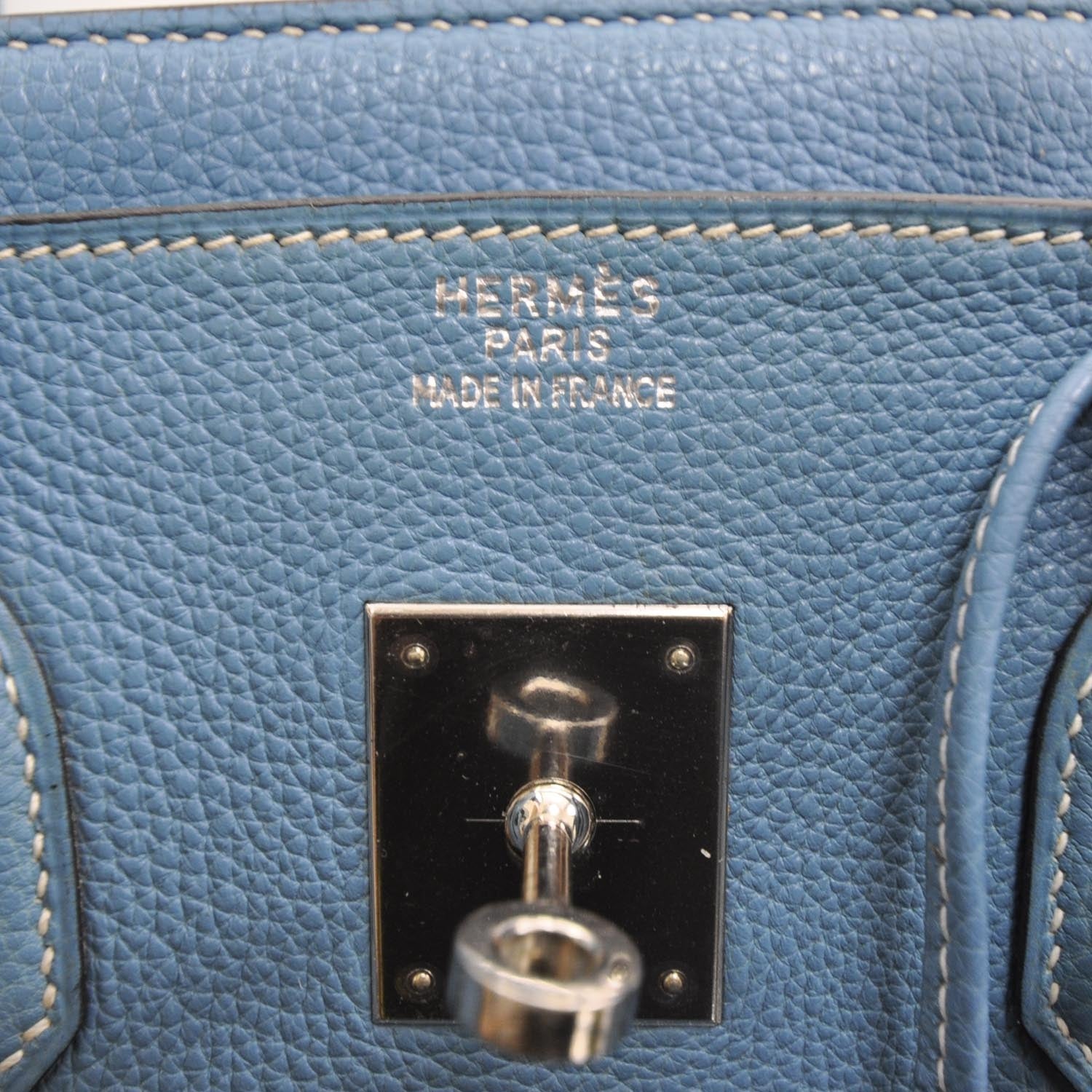 Hermes Togo Leather BIRKIN 35 Blue Jean Tote Bag 8 of 10
