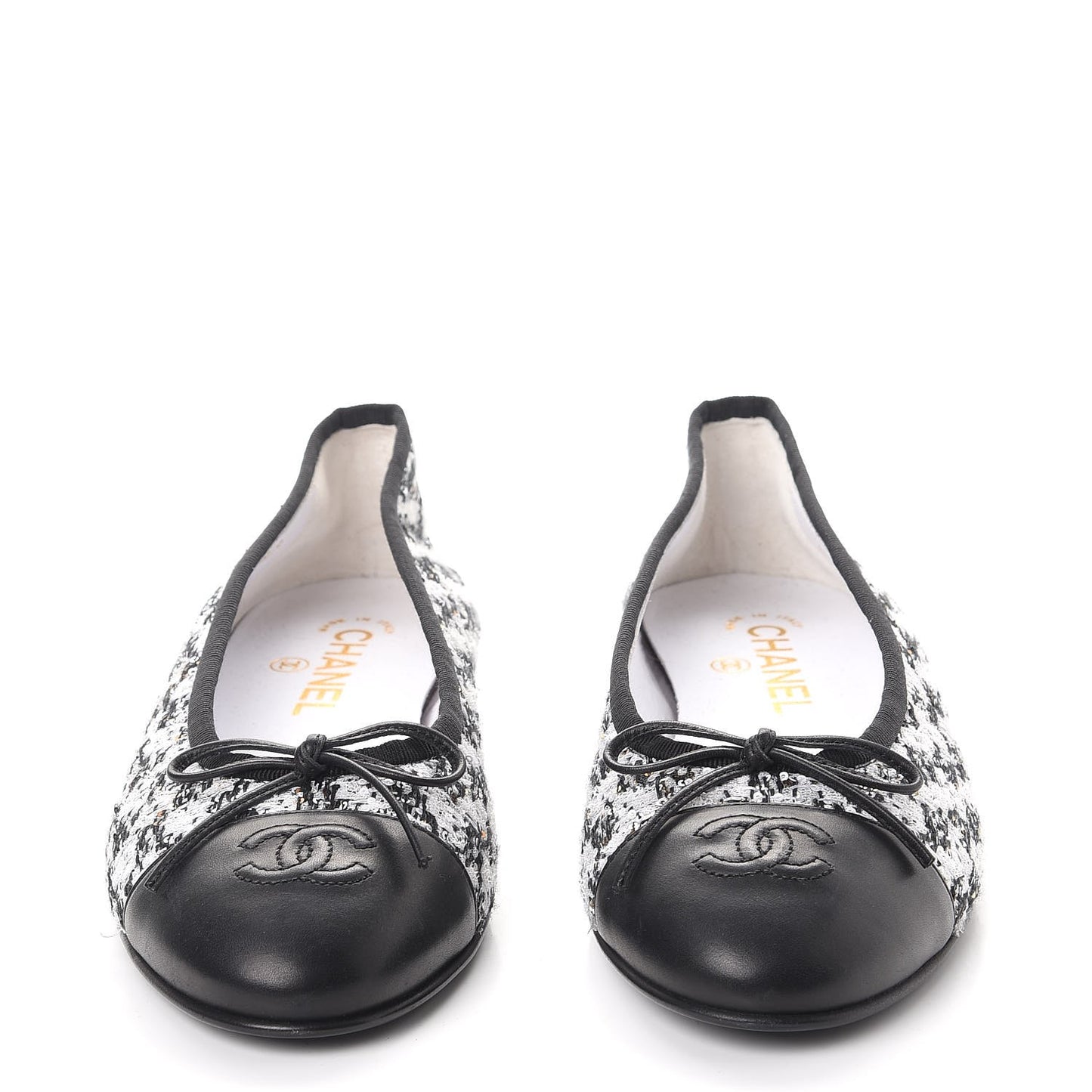 Tweed Sequin Cap Toe Ballerina Flats 38.5 Black Blue