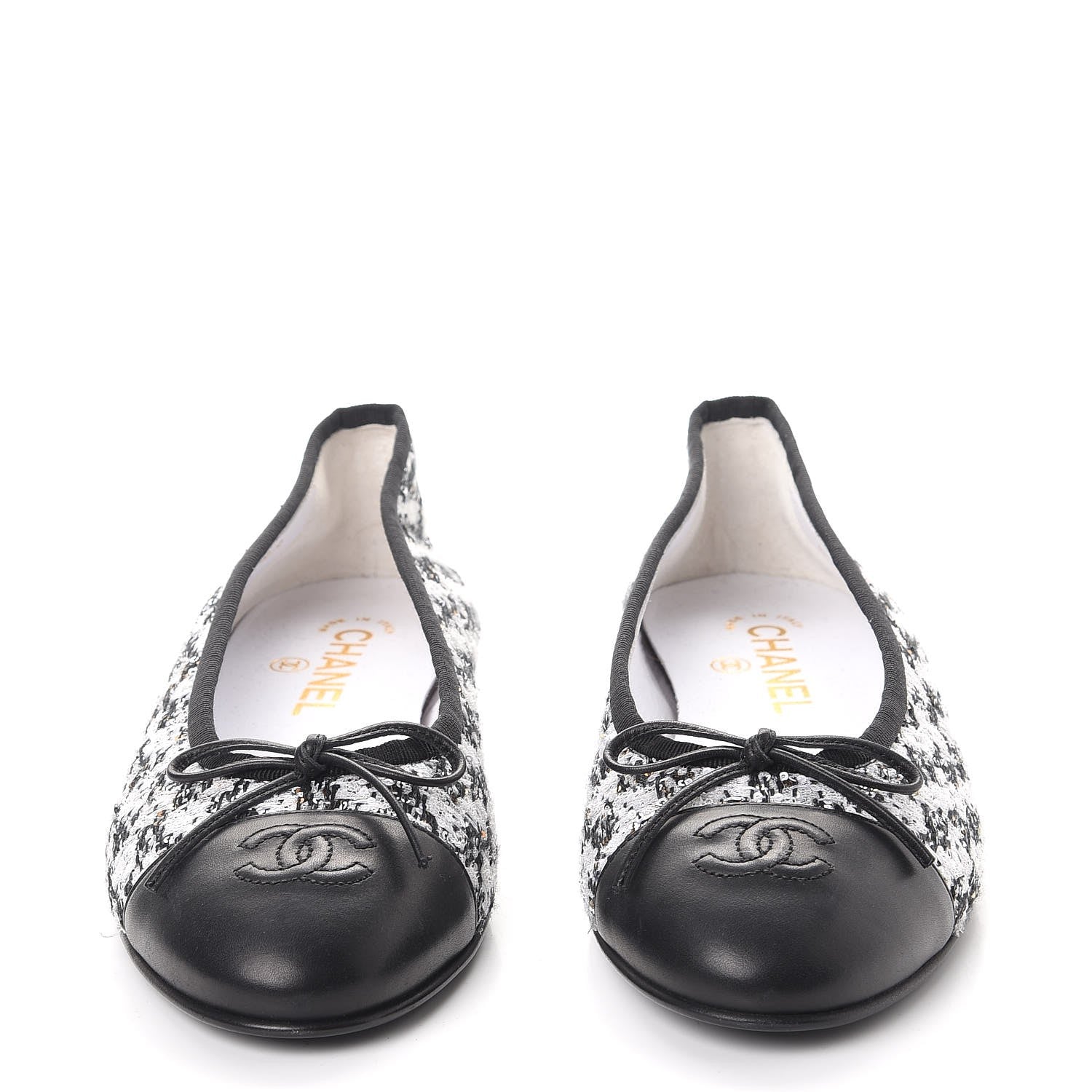Chanel Tweed Sequin Cap Toe Ballerina Flats 38.5 Black Blue 2 of 11