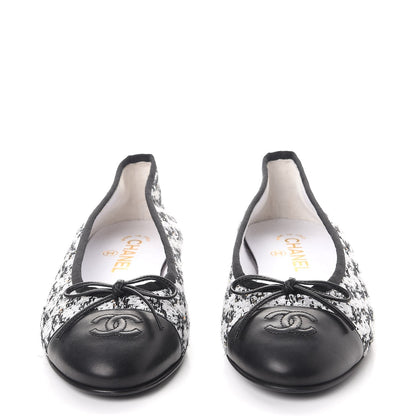 Chanel Tweed Sequin Cap Toe Ballerina Flats 38.5 Black Blue 2 of 11