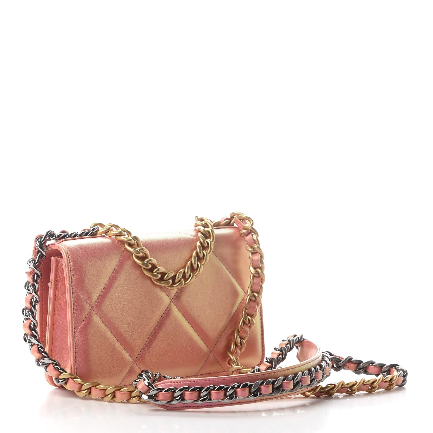 Chanel Iridescent Calfskin Quilted Chanel 19 Wallet On Chain WOC Pink 2 of 7