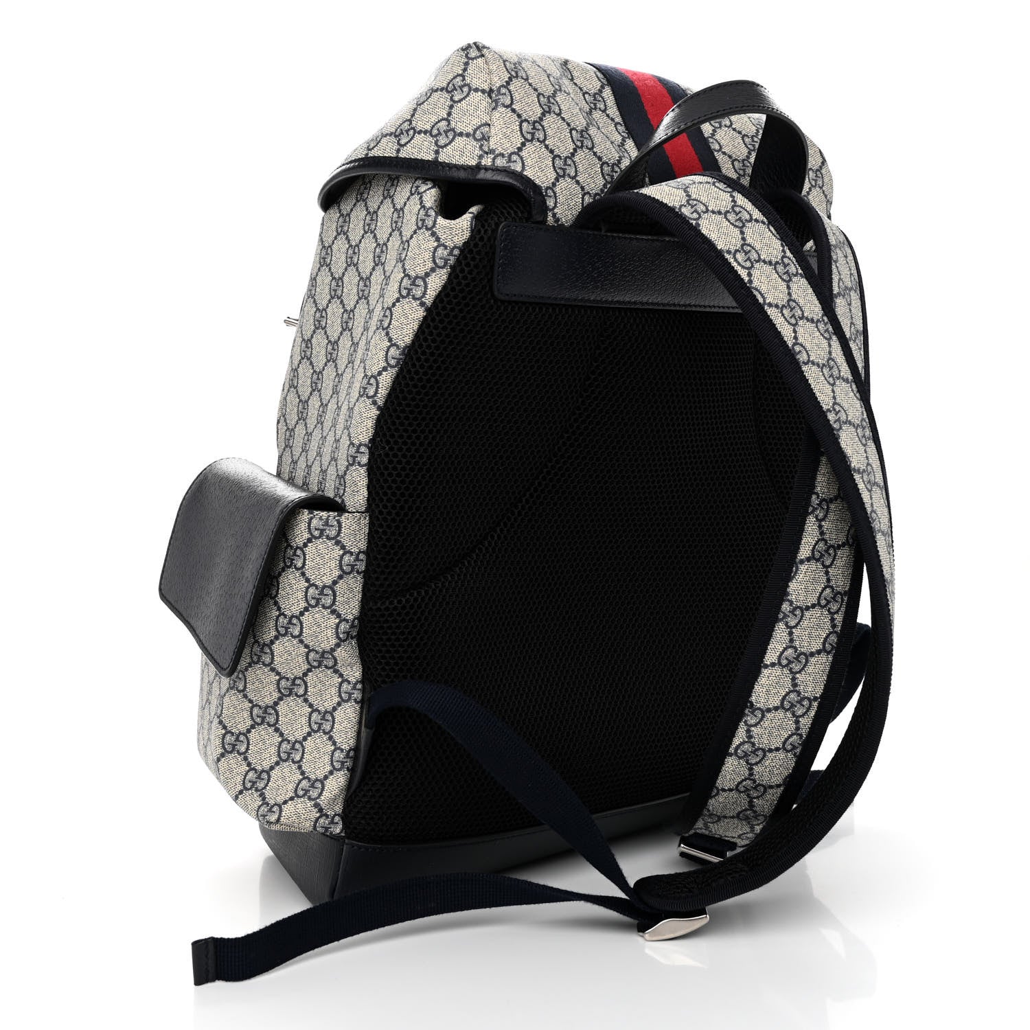 Gucci GG Supreme Monogram Medium Ophidia Double Buckle Backpack Beige Blue Black 3 of 9