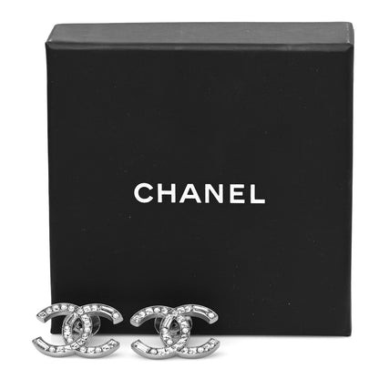 Chanel Crystal Pearl Large CC Earrings Silver 5 of 5