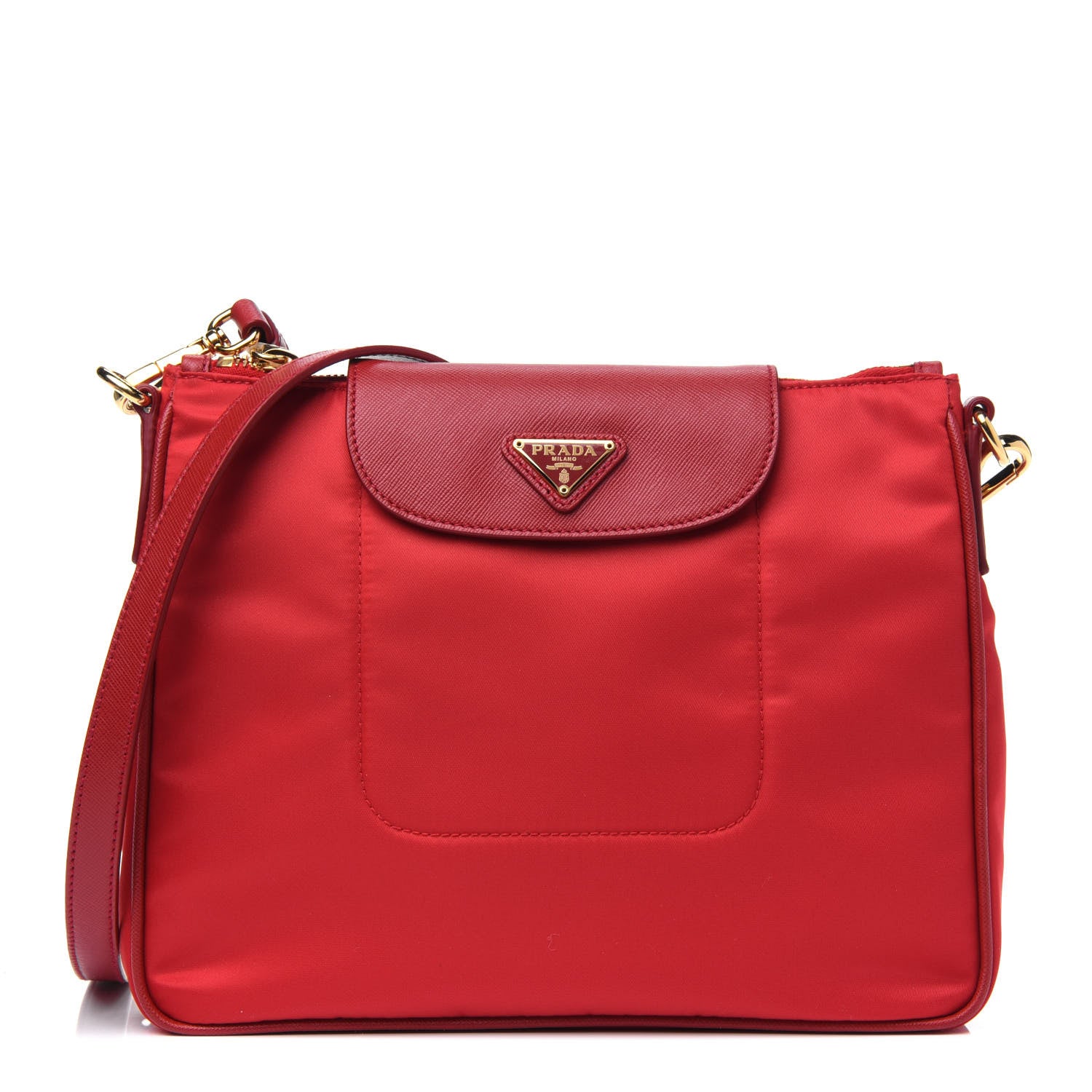 Prada Nylon Vela Saffiano Flat Flap Messenger Bag Red 1 of 5