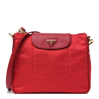 Prada Nylon Vela Saffiano Flat Flap Messenger Bag Red 1 of 5