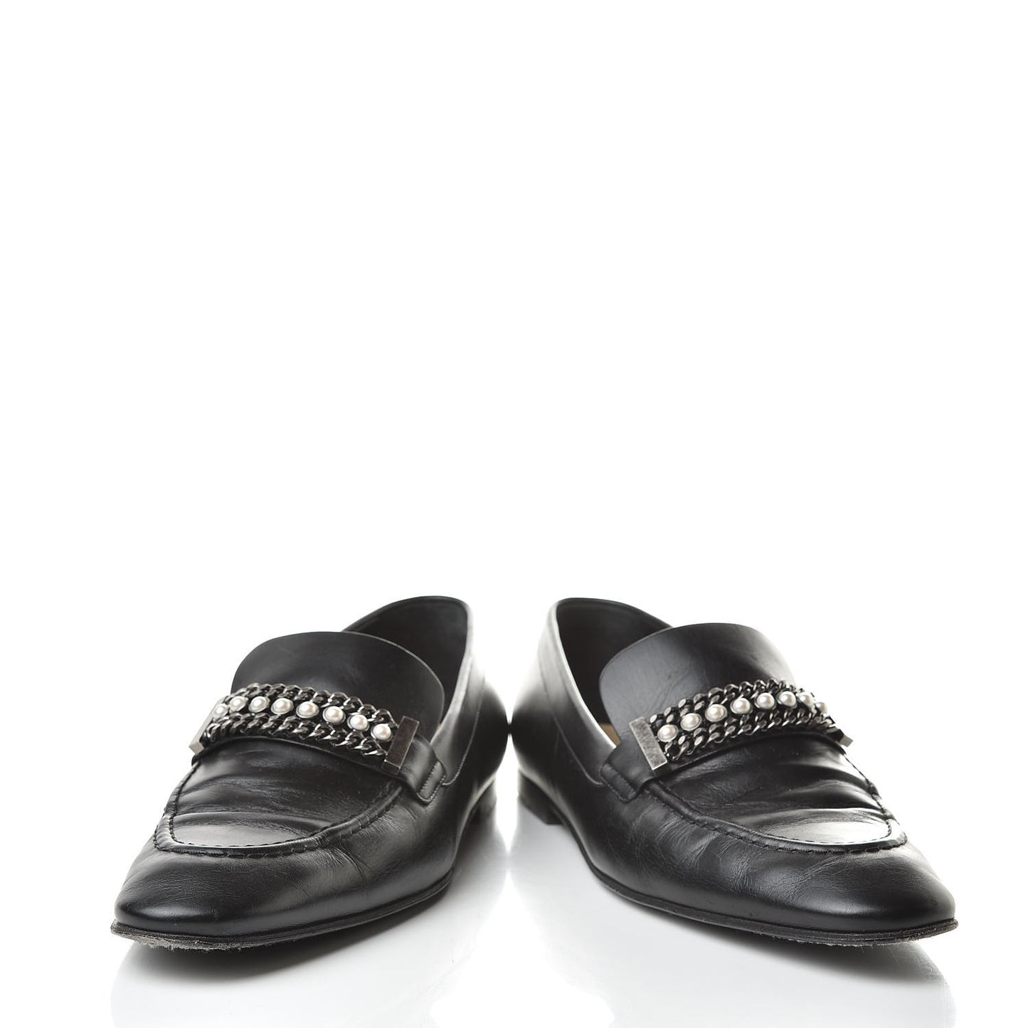Calfskin Pearl CC Mocassin Loafers 40.5 Black