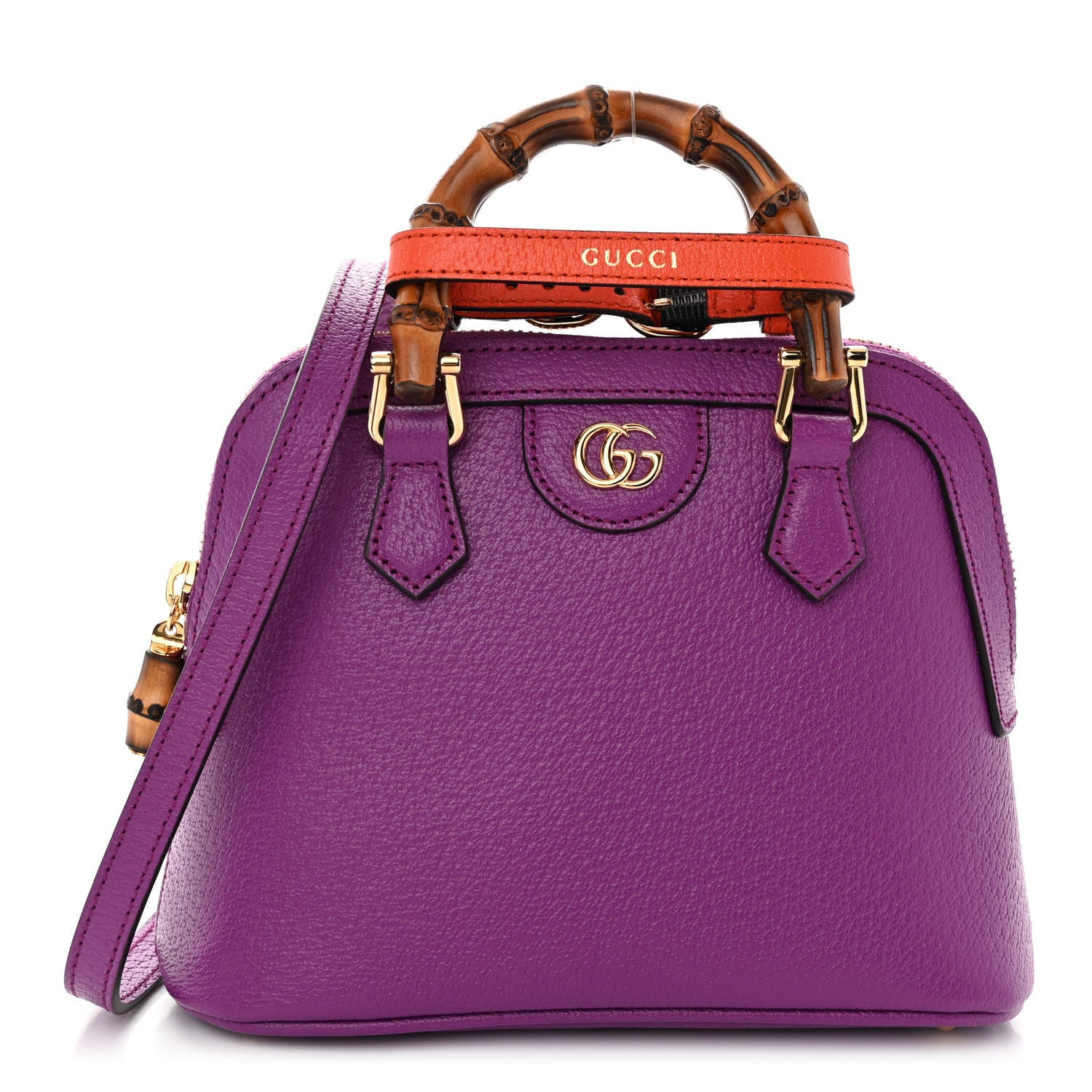Gucci Textured Dollar Calfskin Mini Diana Dome Tote Bag Spicy Cyclamin Deep Orange 1 of 9