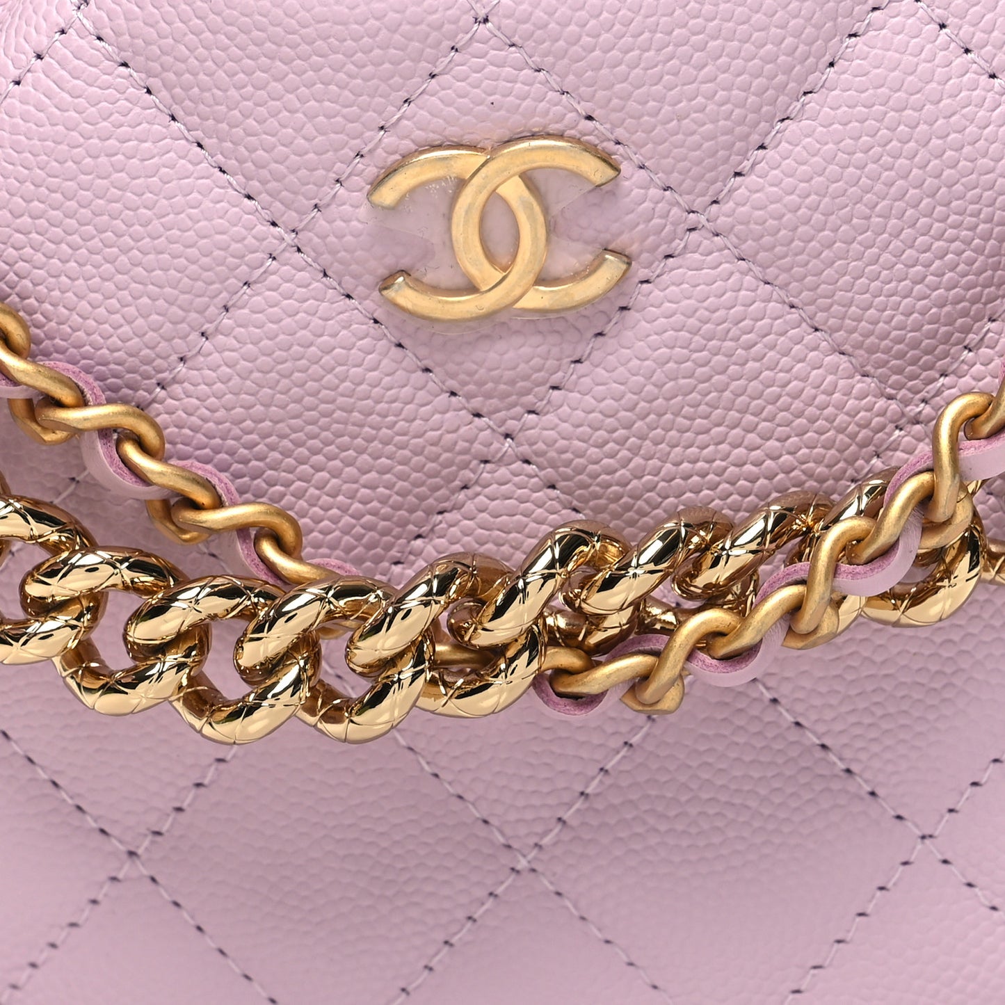Shiny Caviar Quilted Bow Pouch Hobo Light Purple
