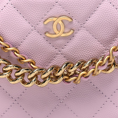 Chanel Shiny Caviar Quilted Bow Pouch Hobo Light Purple 8 of 12