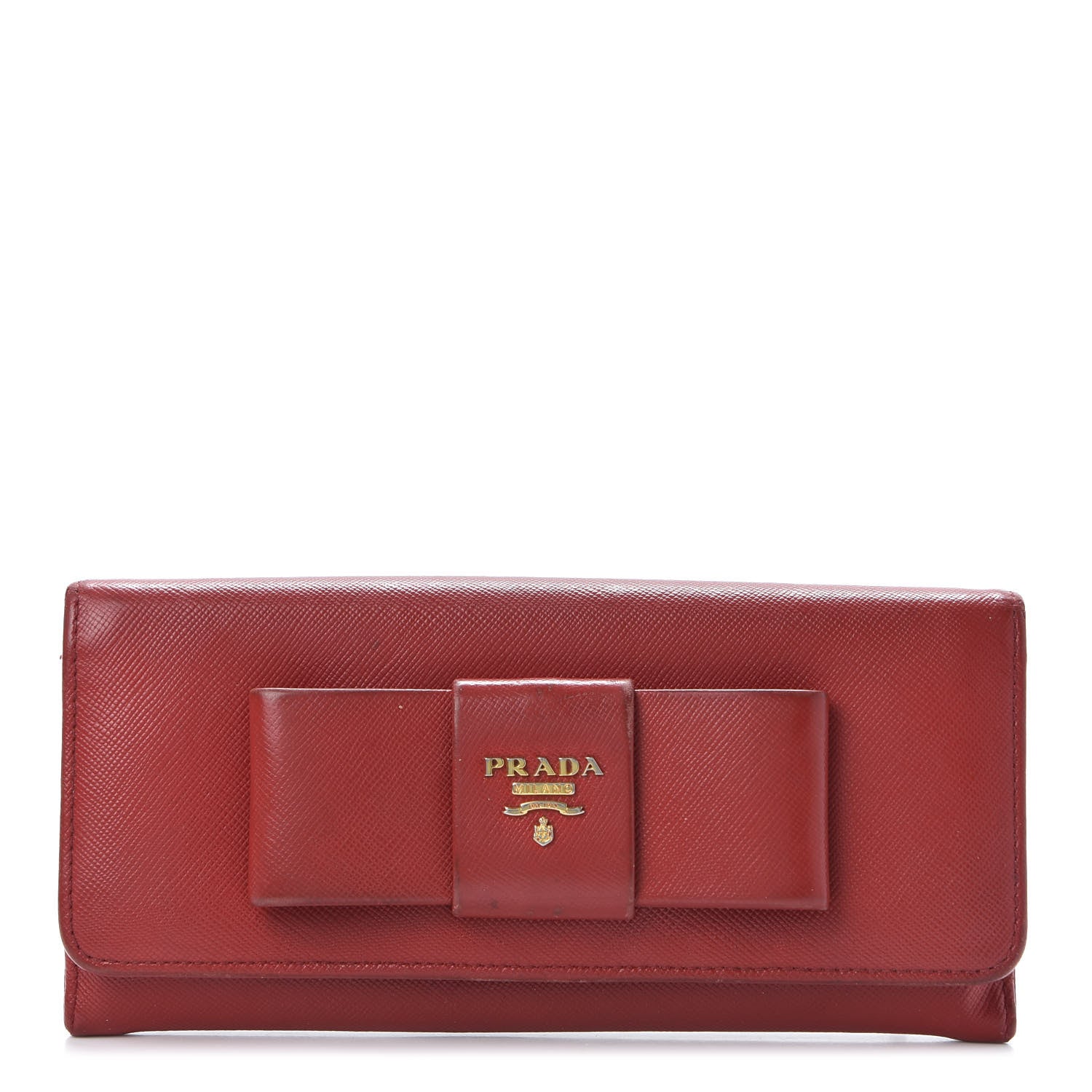 Prada Saffiano Fiocco Bow Continental Wallet Fuoco 1 of 9