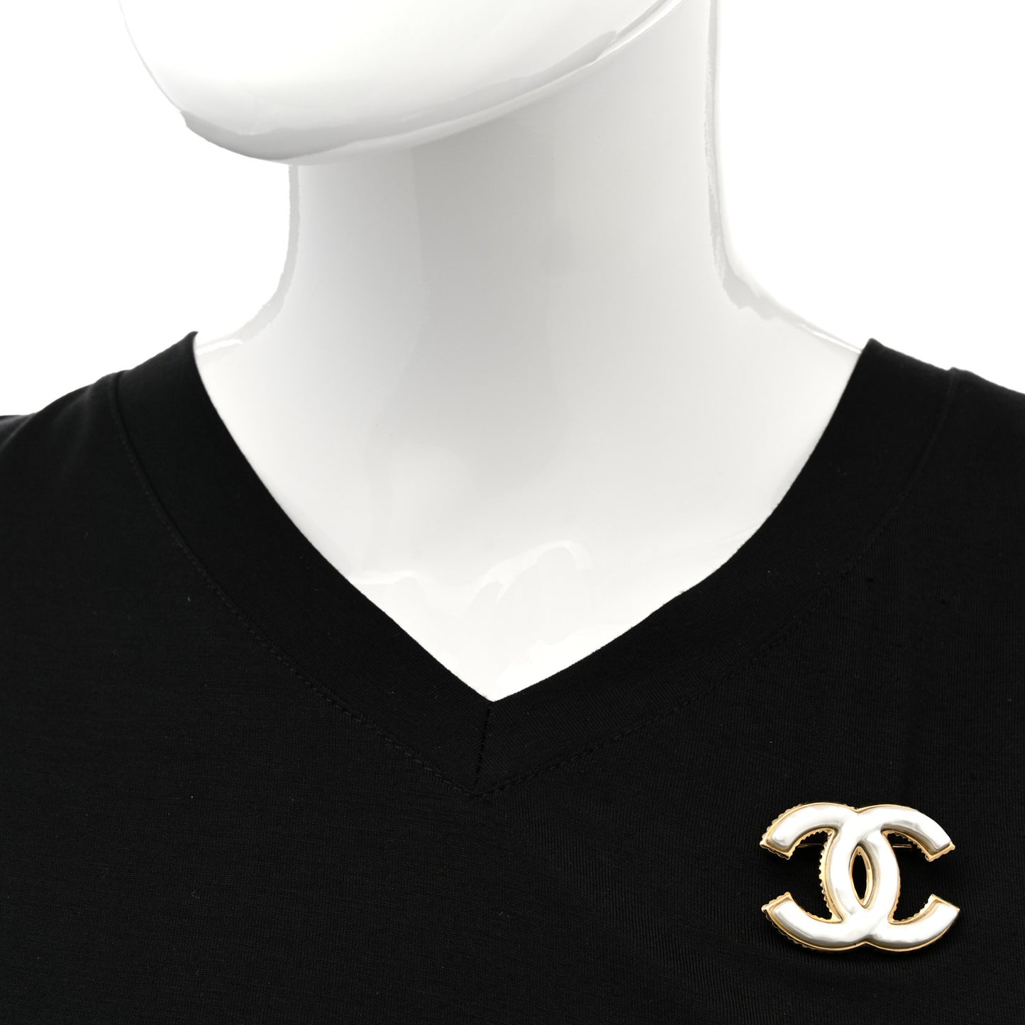 Metal Enamel CC Brooch Gold White