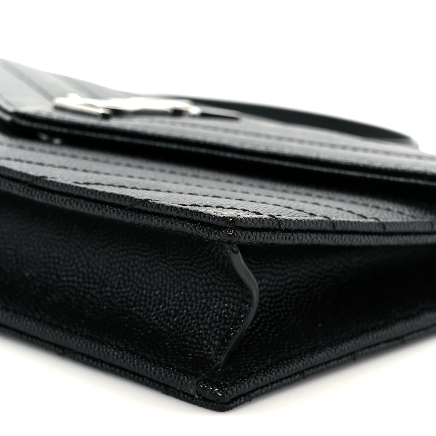 Grain De Poudre Matelasse Chevron Monogram Envelope Chain Wallet Black