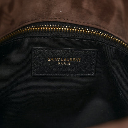 Saint Laurent Suede Calfskin Quilted Small Loulou Puffer Monogram Chain Satchel Bark Brown 6 of 10