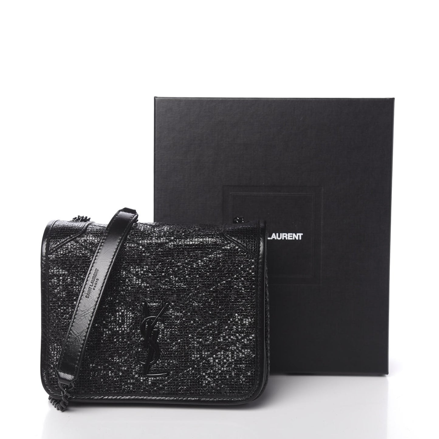 Metallic Cracked Calfskin Monogram Niki Chain Wallet Black