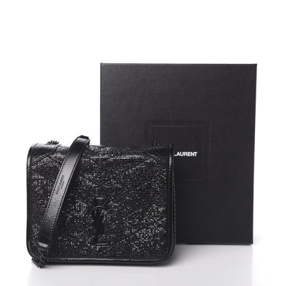 Saint Laurent Metallic Cracked Calfskin Monogram Niki Chain Wallet Black 10 of 10