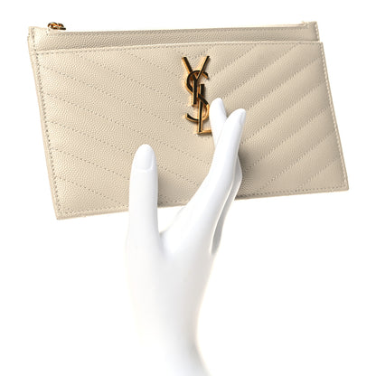 Saint Laurent Grain De Poudre Chevron Monogram Bill Pouch Crema Soft 2 of 11