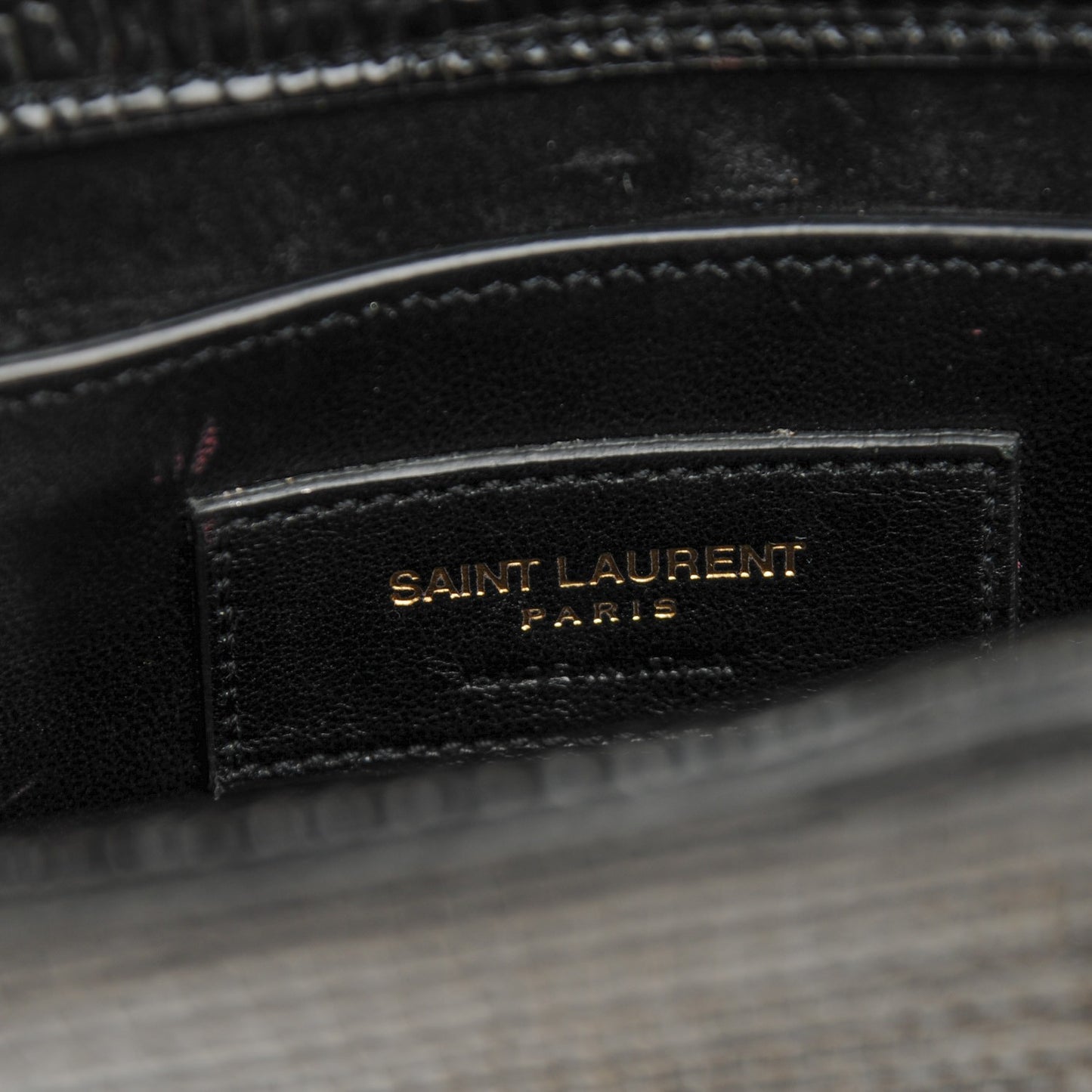 Lizard Calfskin Embossed Small Classic Monogram Kate Tassel Satchel Black