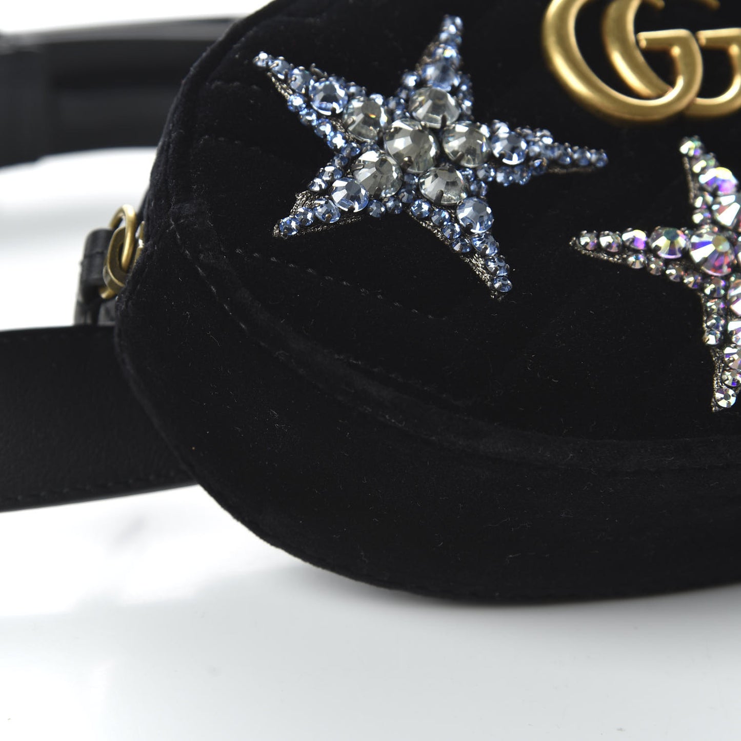 Velvet Matelasse Crystal Star GG Marmont Belt Bag 85 34 Black