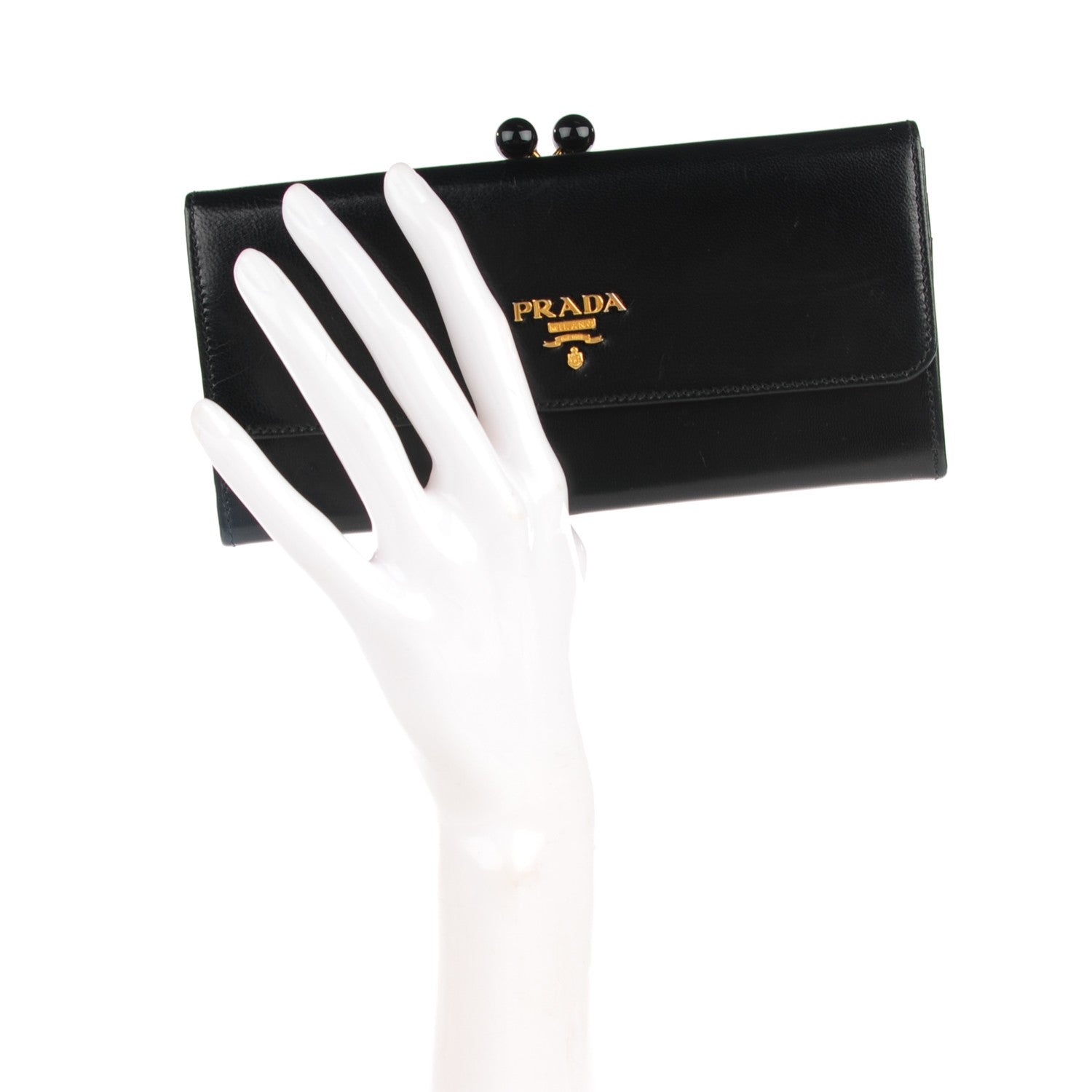 Prada Goatskin Chic Kisslock Flap Wallet Black 2 of 8