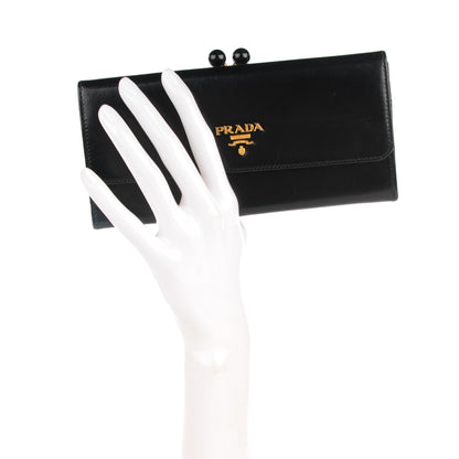 Prada Goatskin Chic Kisslock Flap Wallet Black 2 of 8