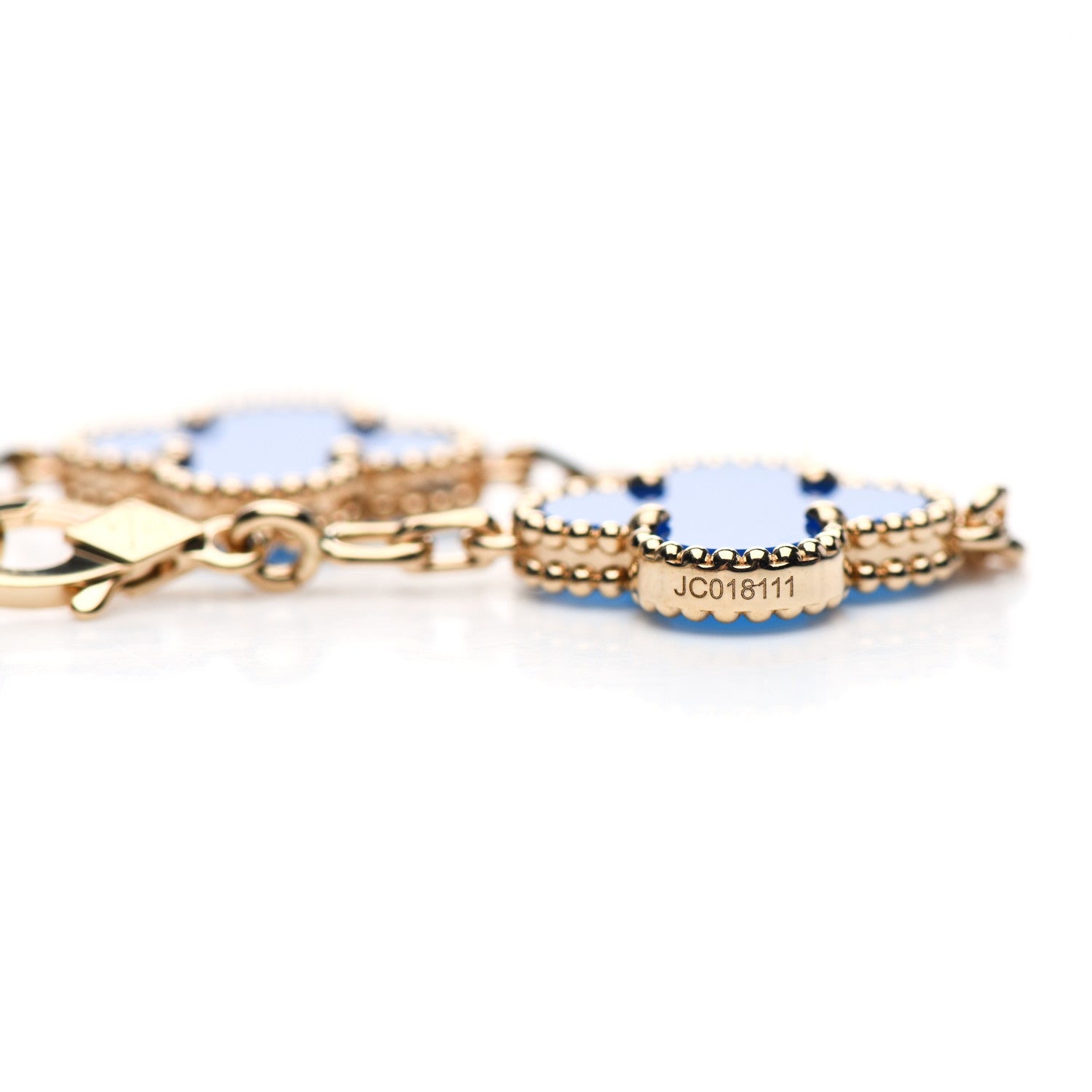 Van Cleef & Arpels 18K Yellow Gold Blue Agate 10 Motifs Vintage Alhambra Necklace 6 of 7