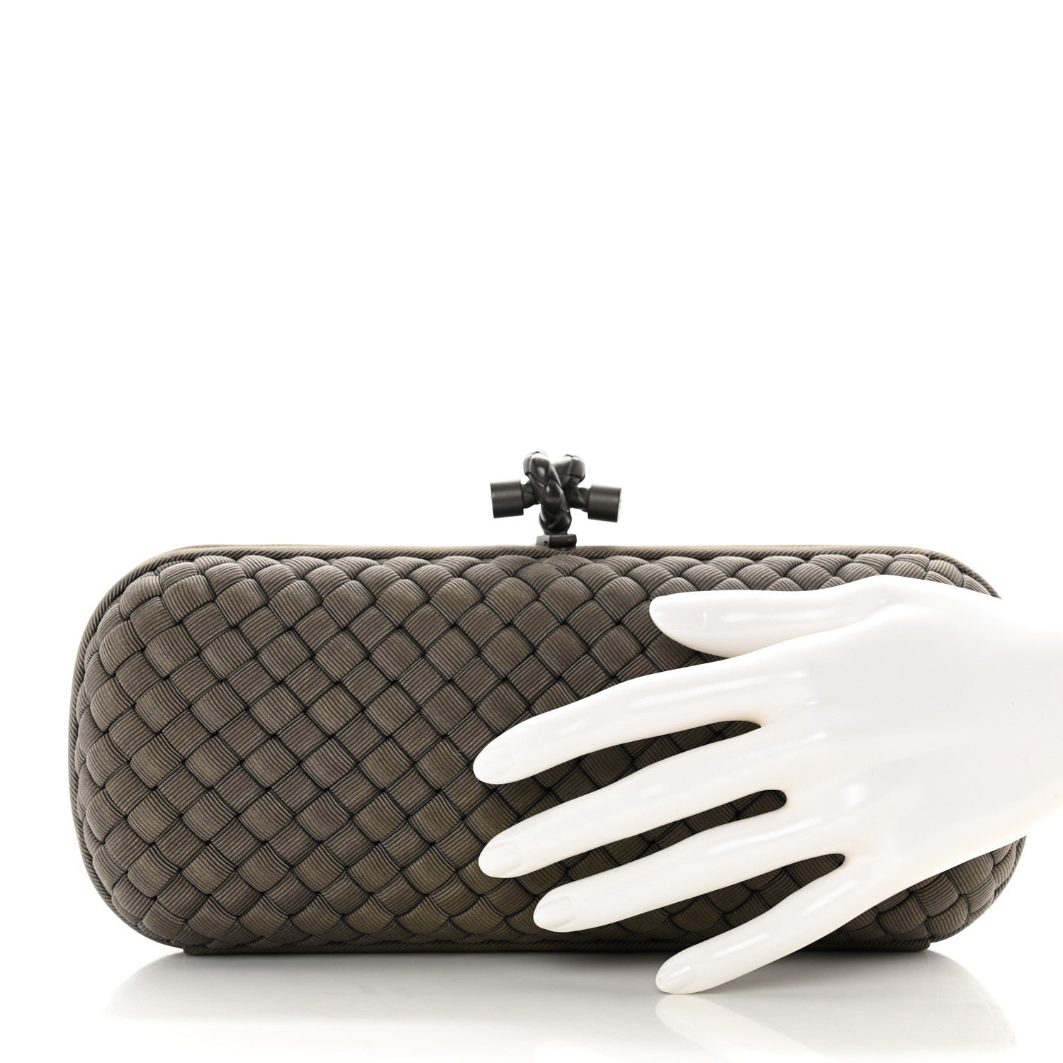Bottega Veneta Satin Intreccio Impero Stretch Knot Clutch Taupe 2 of 9