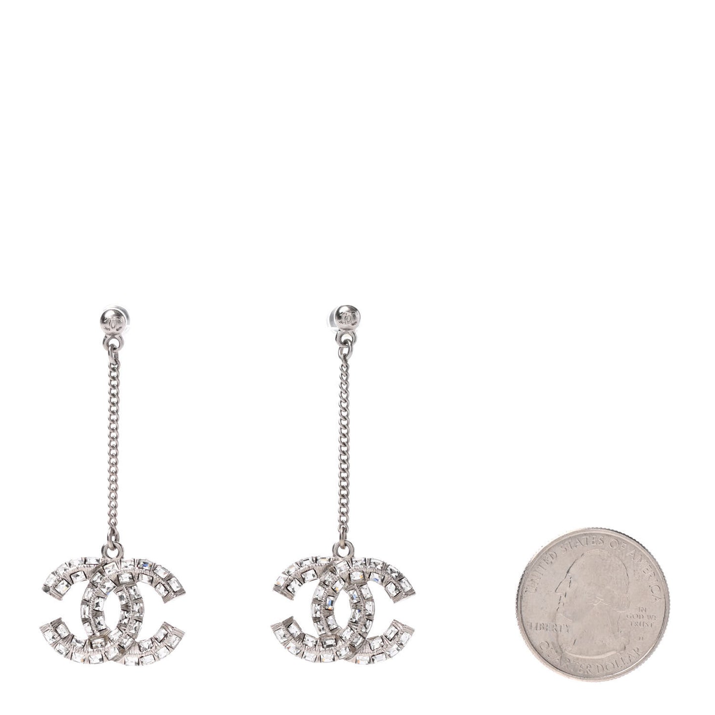 Baguette Crystal CC Drop Earrings Silver