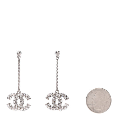 Chanel Baguette Crystal CC Drop Earrings Silver 2 of 4