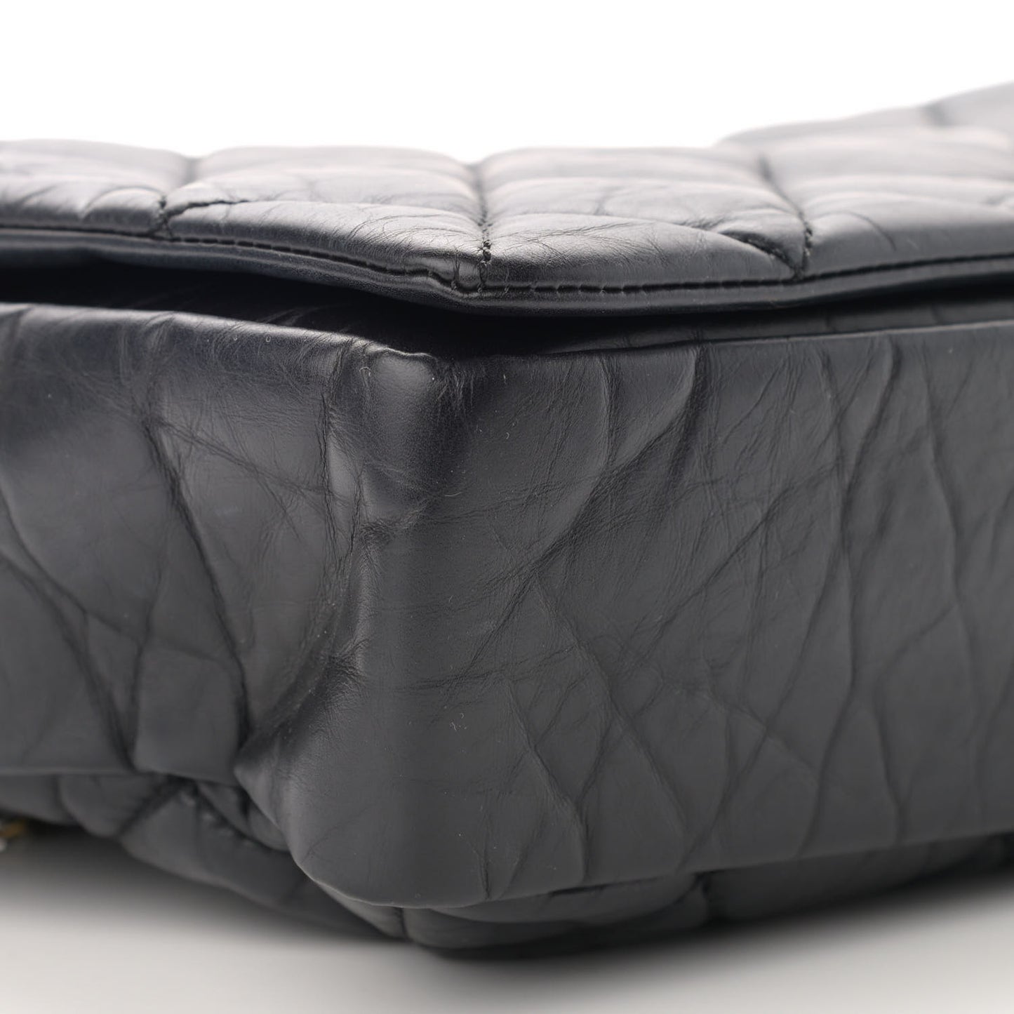 Aged Calfskin Quilted Small Pondichery Flap Black