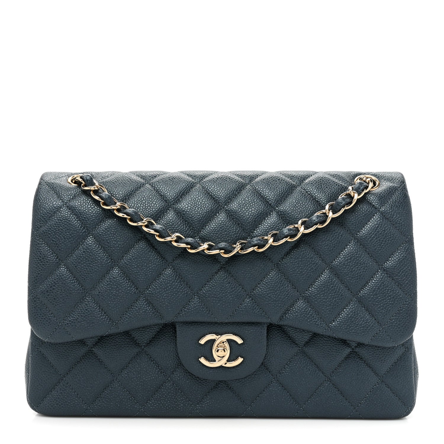 Chanel Metallic Caviar Quilted Jumbo Double Flap Dark Blue 1 of 10