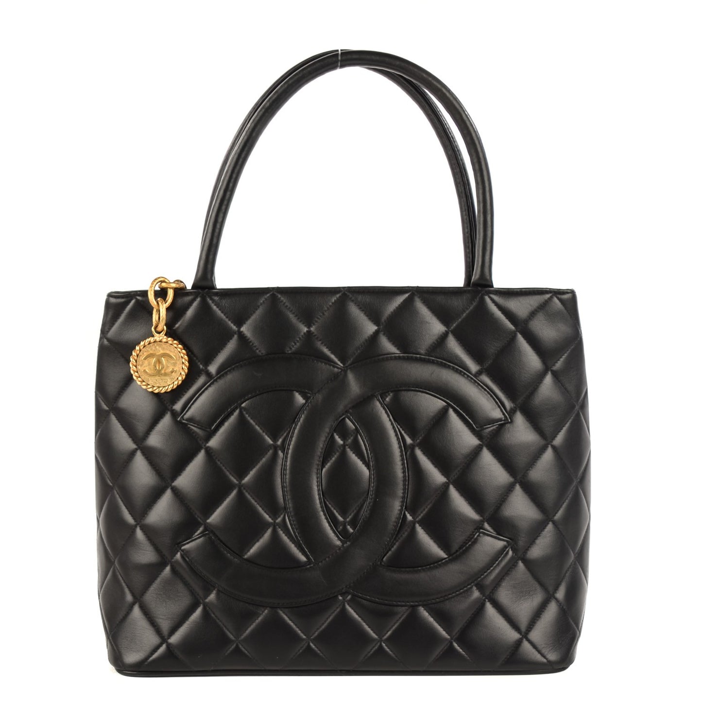 Lambskin Quilted Medallion Tote Black
