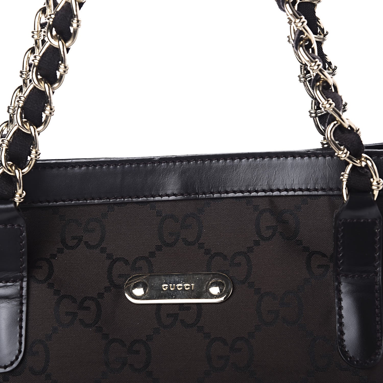 Gucci Nylon Monogram Chain Bucket Tote Brown 10 of 10