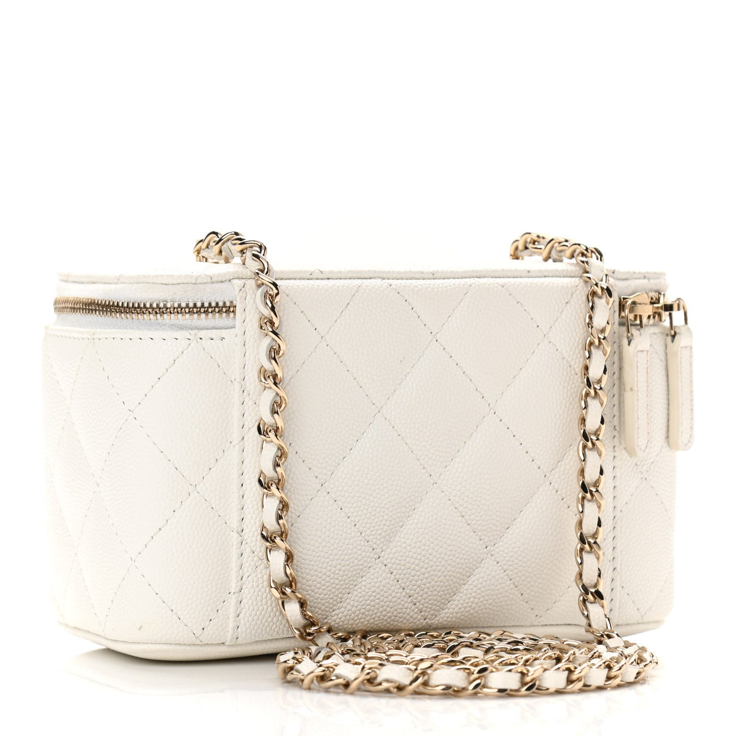 Caviar Quilted Small Vanity Case With Chain White