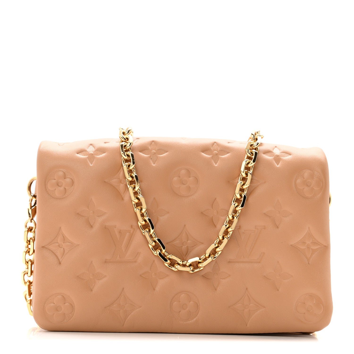 Louis Vuitton Lambskin Embossed Monogram Pochette Coussin Camel 1 of 15