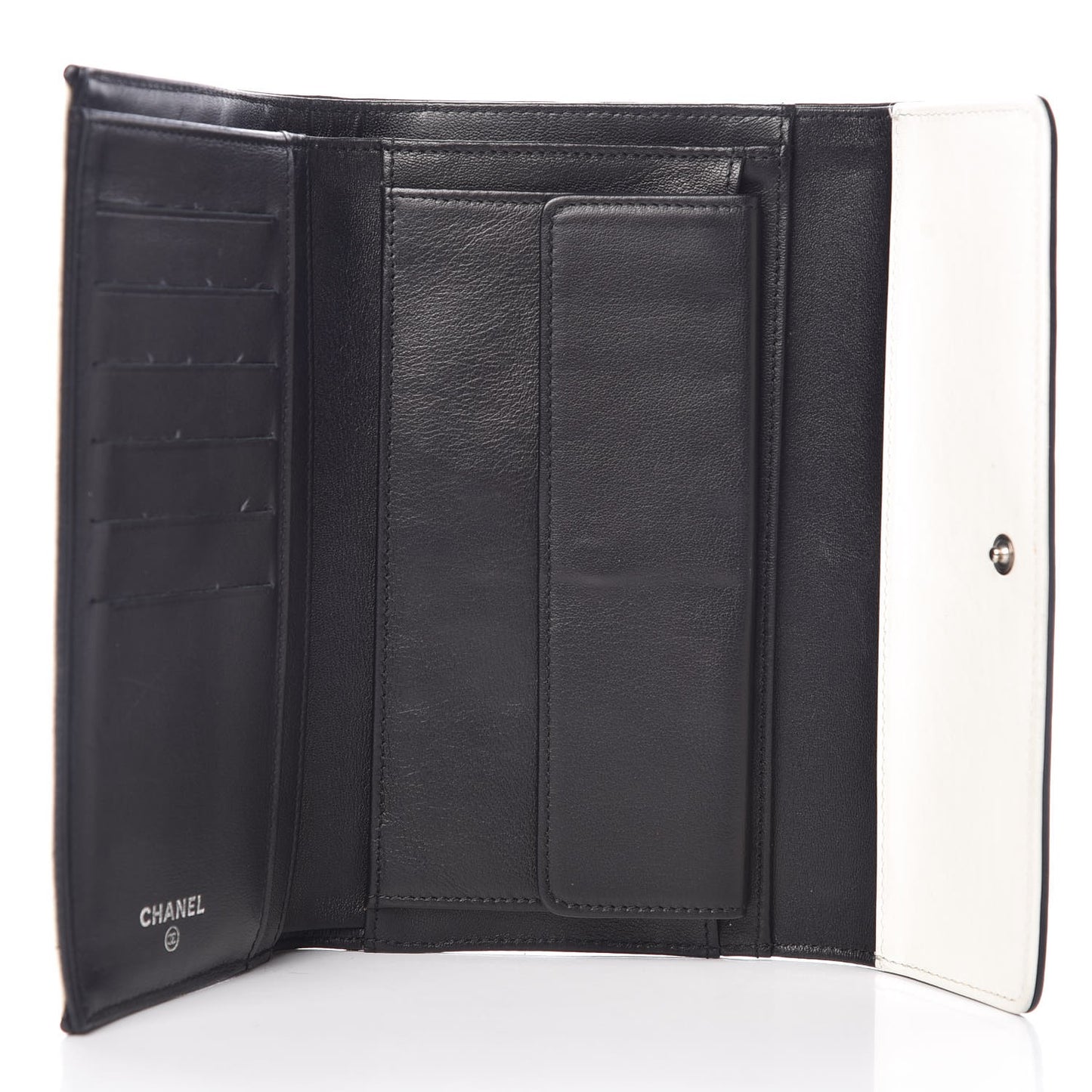 Calfskin Diamond Stitched Long Flap Wallet White