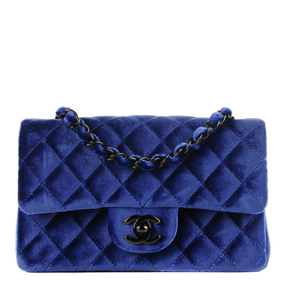 Chanel Velvet Quilted Mini Rectangular Flap Blue 1 of 8